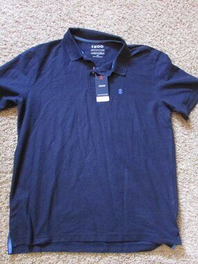 NWT Izod Advantage Performance Large Navy Blue Polo Shirt Stretch Cool FX UPF 15